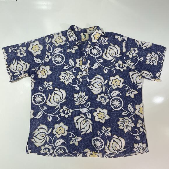 Kahala Men's Floral Button-Up Shirt Blue Size 2XL XXL Handcrafted Hawaiian - Picture 1 of 7